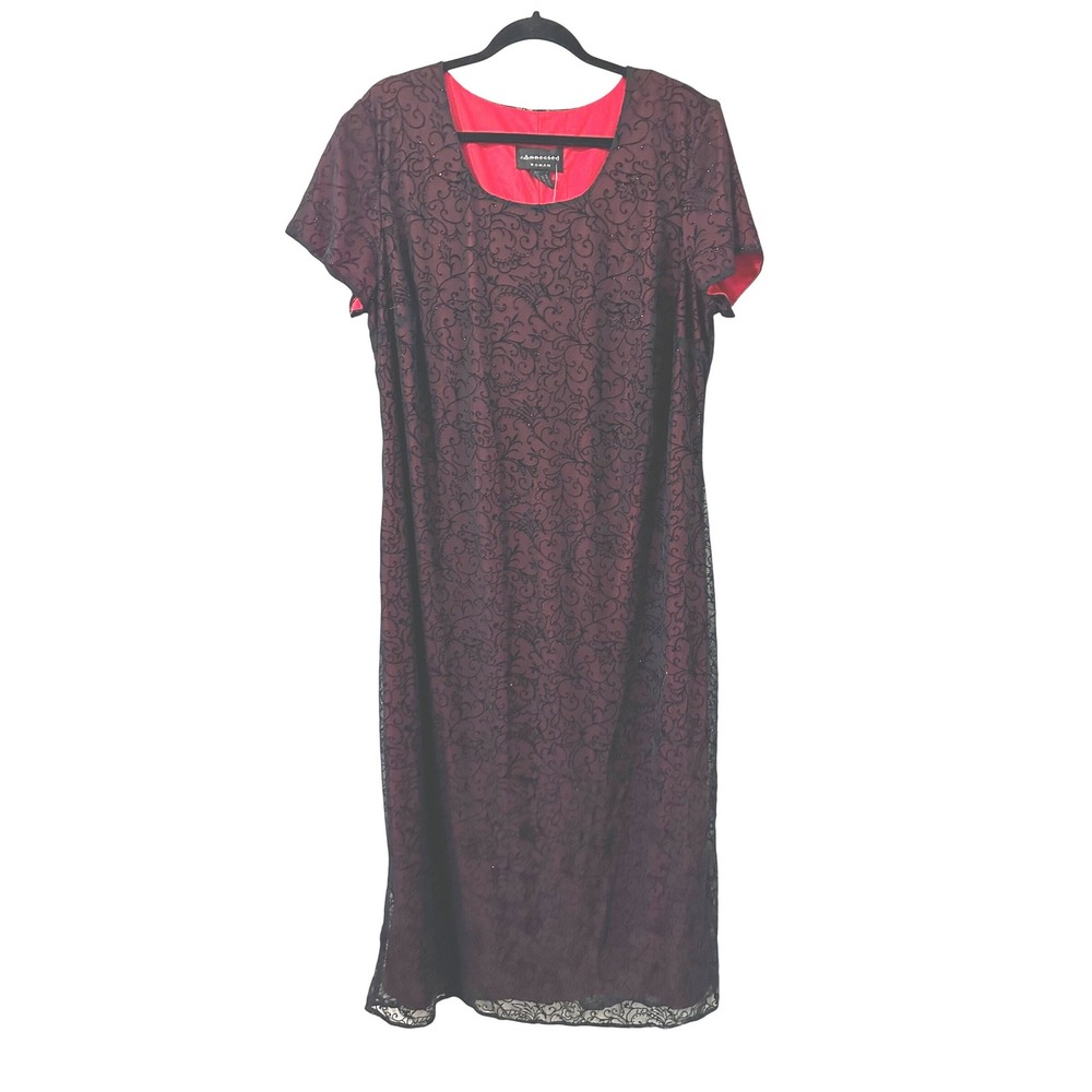 Connected Woman 22W Black‎ Red Lace Glitter Sheath Dress Evening Gown Whimsigoth